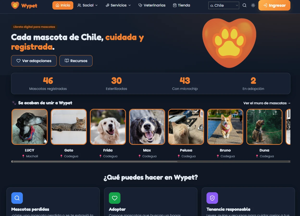 Wypet: sitio público con registro de mascotas, pérdidas y adopciones